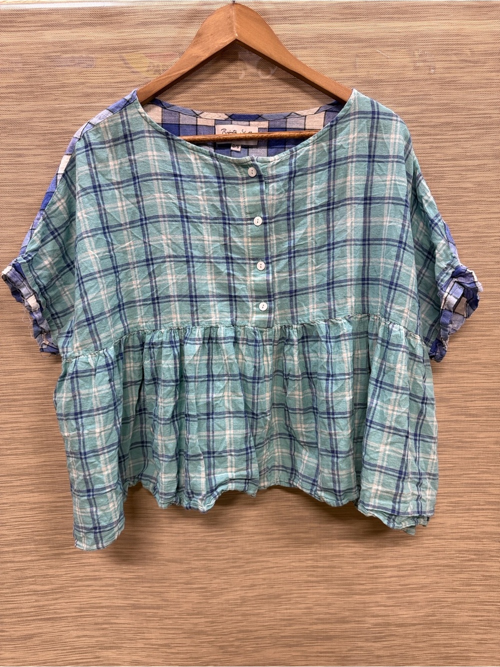Rujuta Sheth Marni Plaid Mixed Media Top Checkered Lagenlook Women’s One Size - Picture 2 of 6